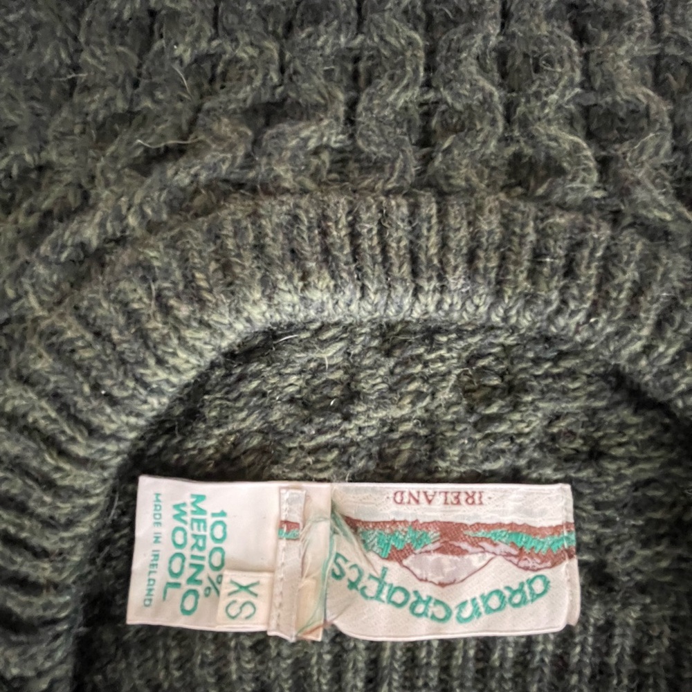 Aran Crafts Olive Green Cable Crewneck Sweater - Picture 4 of 5